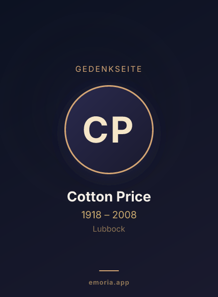 Gedenkportrait von Cotton Price