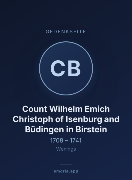 Gedenkportrait von Count Wilhelm Emich Christoph of Isenburg and Büdingen in Birstein