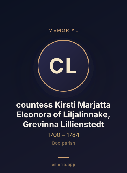 Memorial portrait of countess Kirsti Marjatta Eleonora of Liljalinnake, Grevinna Lillienstedt