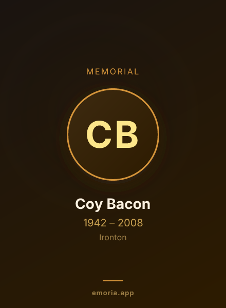 Memorial portrait of Coy Bacon