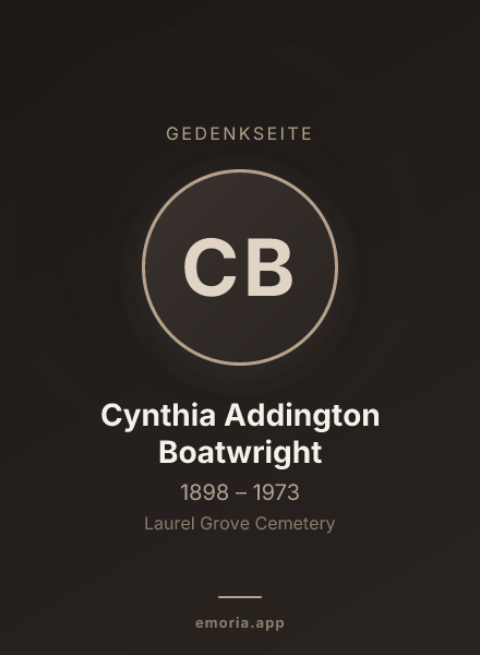 Gedenkportrait von Cynthia Addington Boatwright