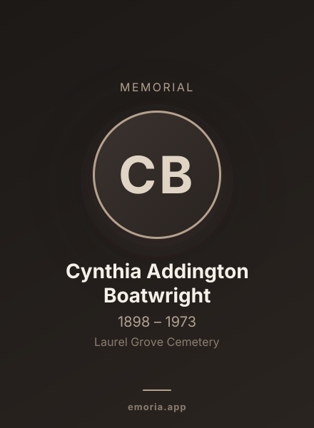 Memorial portrait of Cynthia Addington Boatwright