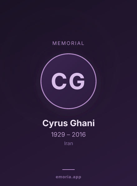 Memorial portrait of Cyrus Ghani