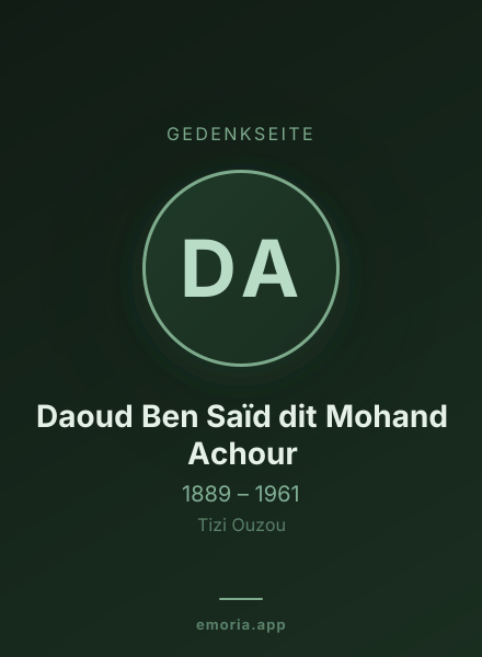 Gedenkportrait von Daoud Ben Saïd dit Mohand Achour