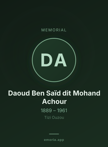 Memorial portrait of Daoud Ben Saïd dit Mohand Achour