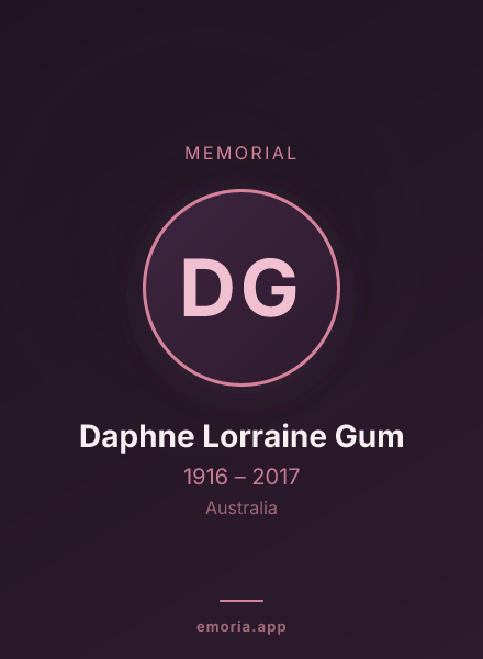 Memorial portrait of Daphne Lorraine Gum