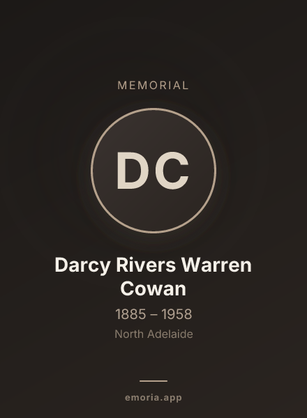 Memorial portrait of Darcy Rivers Warren Cowan