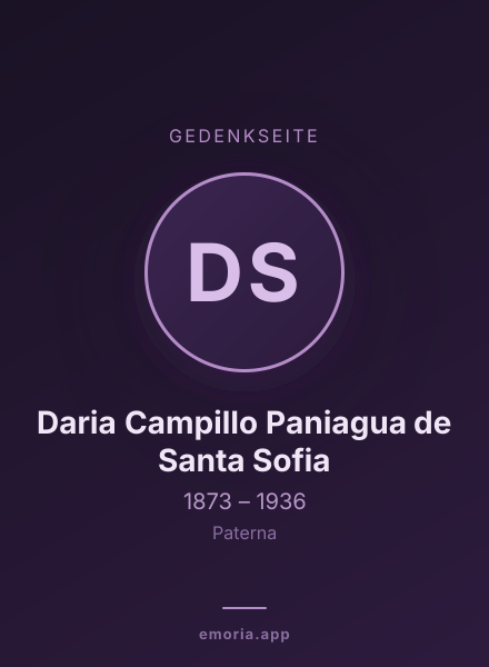 Gedenkportrait von Daria Campillo Paniagua de Santa Sofia