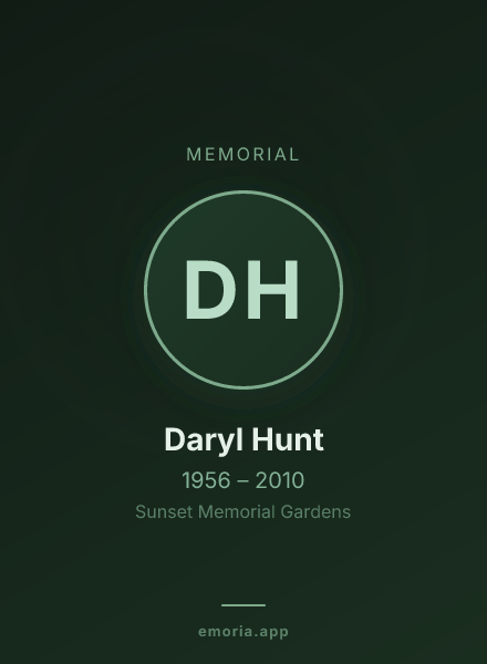 Memorial portrait of Daryl Hunt