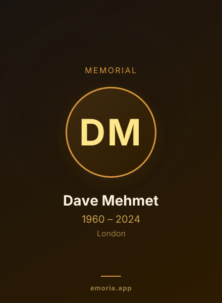 Memorial portrait of Dave Mehmet
