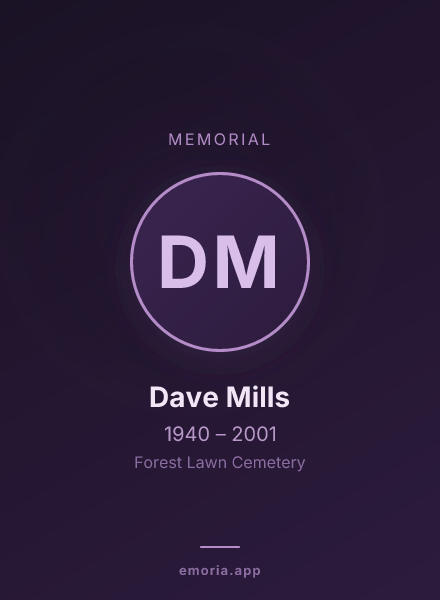 Memorial portrait of Dave Mills