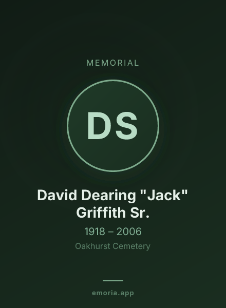 Memorial portrait of David Dearing "Jack" Griffith Sr.