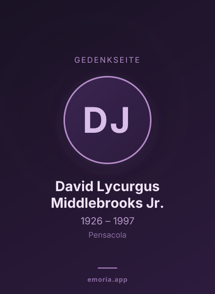 Gedenkportrait von David Lycurgus Middlebrooks Jr.