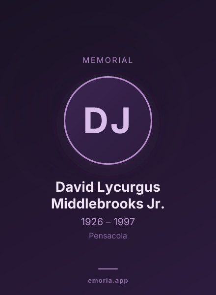 Memorial portrait of David Lycurgus Middlebrooks Jr.