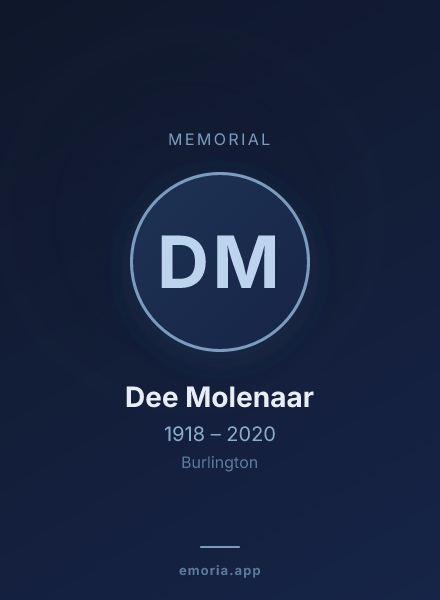 Memorial portrait of Dee Molenaar