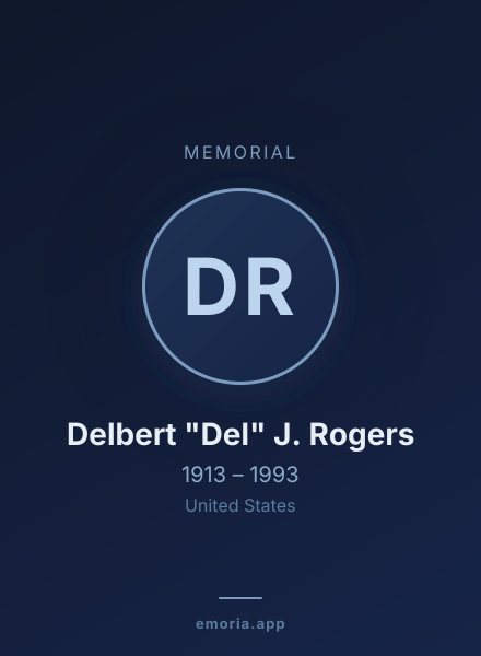 Memorial portrait of Delbert "Del" J. Rogers