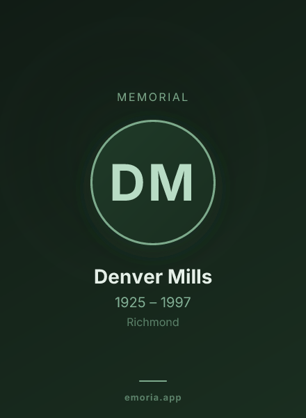 Memorial portrait of Denver Mills
