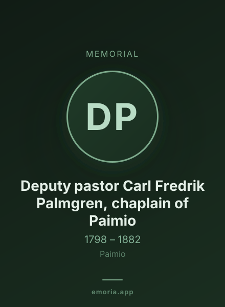 Memorial portrait of Deputy pastor Carl Fredrik Palmgren, chaplain of Paimio