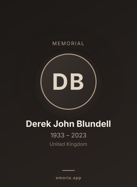 Memorial portrait of Derek John Blundell