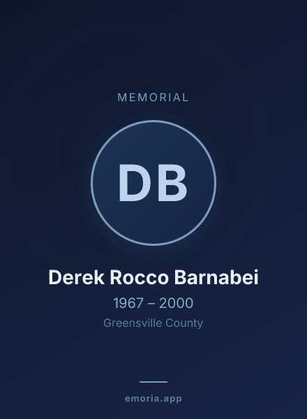 Memorial portrait of Derek Rocco Barnabei