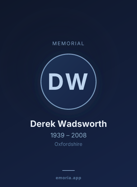 Memorial portrait of Derek Wadsworth