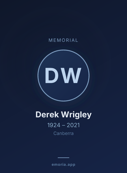 Memorial portrait of Derek Wrigley