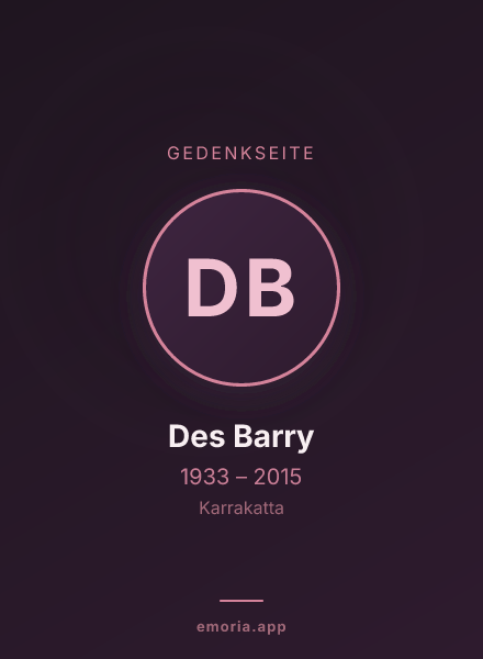 Gedenkportrait von Des Barry