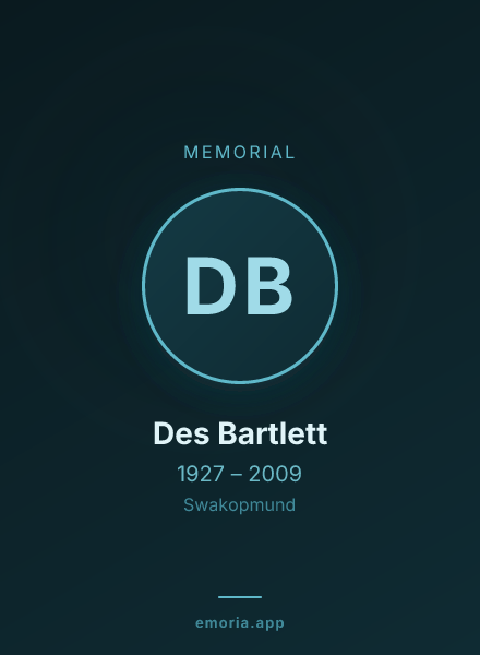 Memorial portrait of Des Bartlett