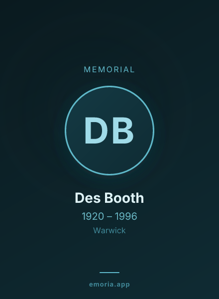 Memorial portrait of Des Booth