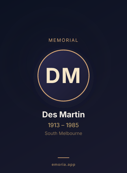Memorial portrait of Des Martin