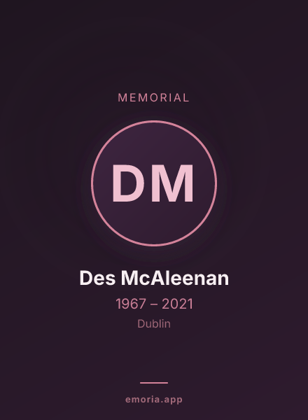 Memorial portrait of Des McAleenan