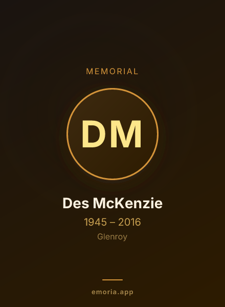 Memorial portrait of Des McKenzie