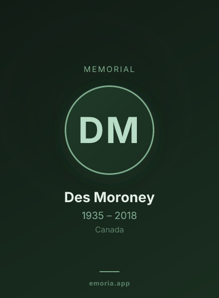 Memorial portrait of Des Moroney