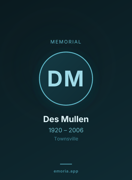 Memorial portrait of Des Mullen