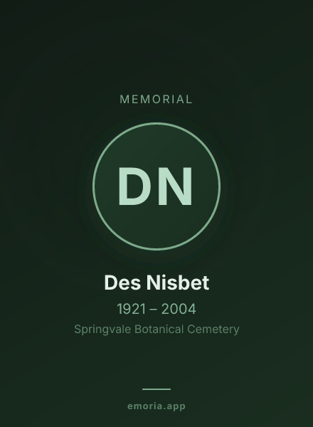 Memorial portrait of Des Nisbet
