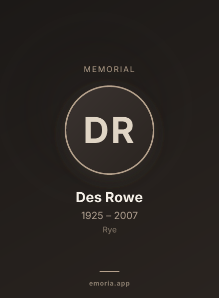 Memorial portrait of Des Rowe
