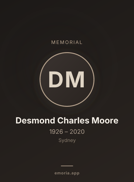 Memorial portrait of Desmond Charles Moore