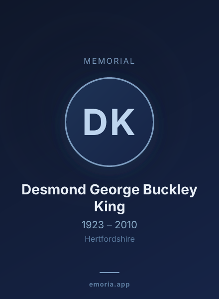 Memorial portrait of Desmond George Buckley King