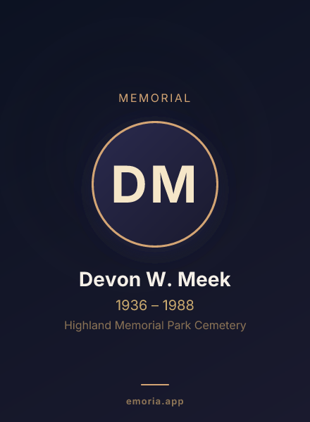 Memorial portrait of Devon W. Meek
