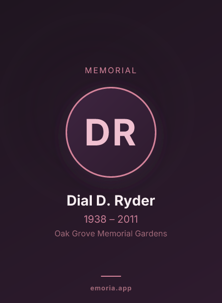 Memorial portrait of Dial D. Ryder