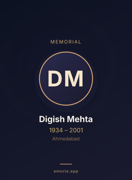 Memorial portrait of Digish Mehta
