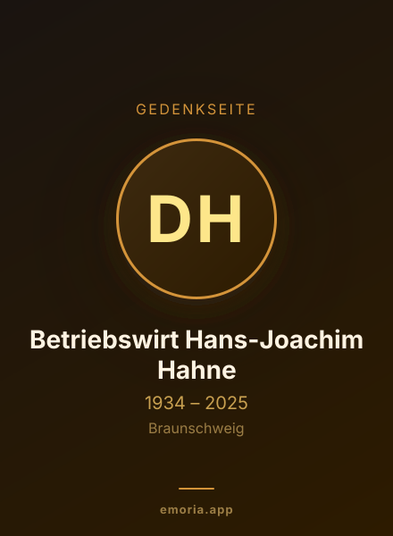 Gedenkportrait von Dipl. -Betriebswirt Hans-Joachim Hahne