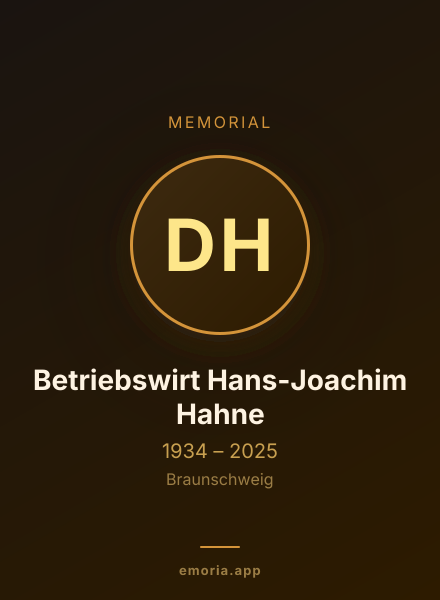 Memorial portrait of Dipl. -Betriebswirt Hans-Joachim Hahne