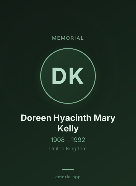Memorial portrait of Doreen Hyacinth Mary Kelly