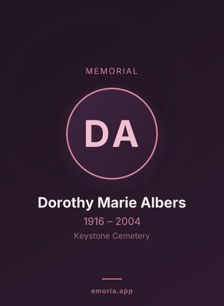 Memorial portrait of Dorothy Marie Albers