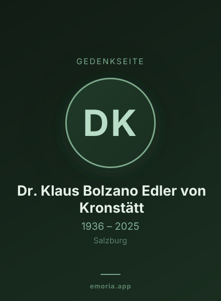 Gedenkportrait von Dr. Klaus Bolzano Edler von Kronstätt