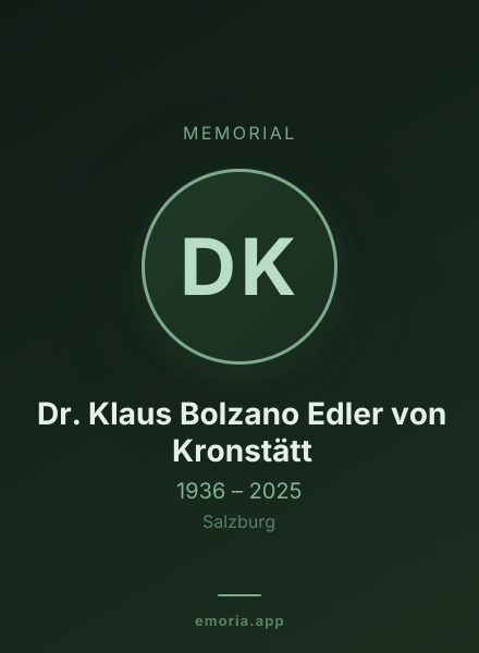 Memorial portrait of Dr. Klaus Bolzano Edler von Kronstätt