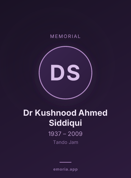 Memorial portrait of Dr Kushnood Ahmed Siddiqui