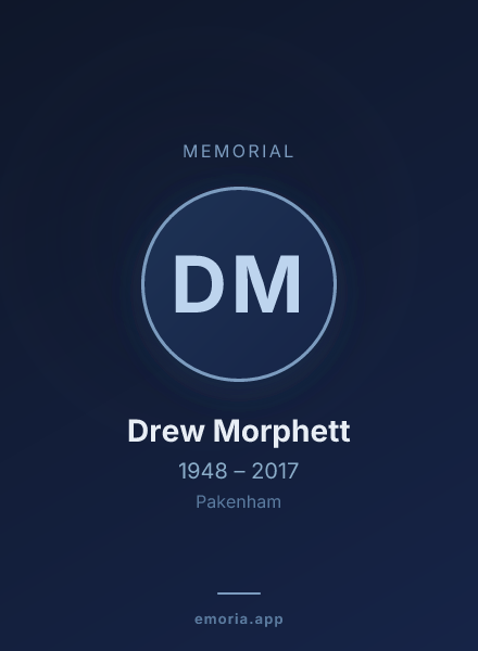 Memorial portrait of Drew Morphett