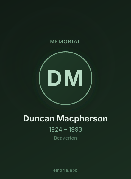 Memorial portrait of Duncan Macpherson